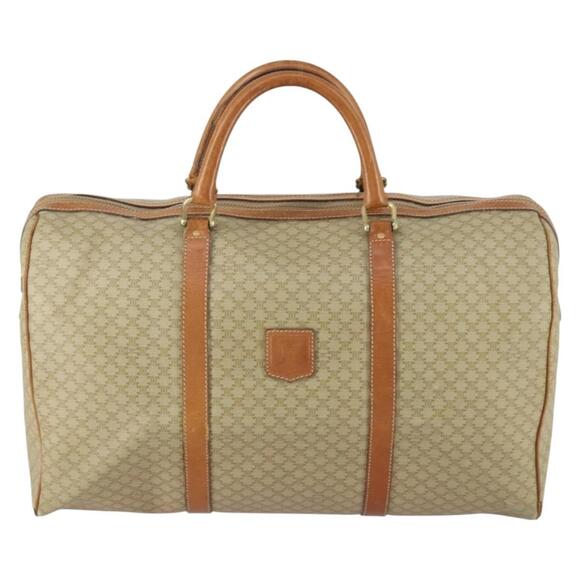 CELINE Macadam Canvas Boston Bag PVC Beige Gold Auth ki6249